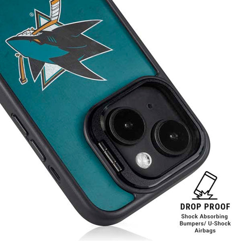 NHL San Jose Sharks Distressed iPhone 15 Plus Kickstand Case