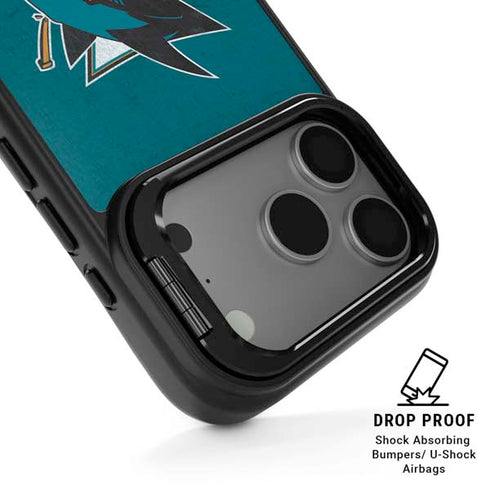 NHL San Jose Sharks Distressed iPhone 17 Pro Max Kickstand Case