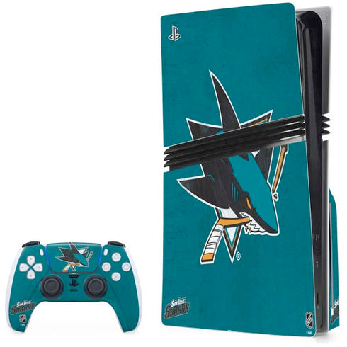 NHL San Jose Sharks Distressed PS5 Pro Disk Bundle Skin