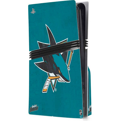 NHL San Jose Sharks Distressed PS5 Pro Disk Console Skin