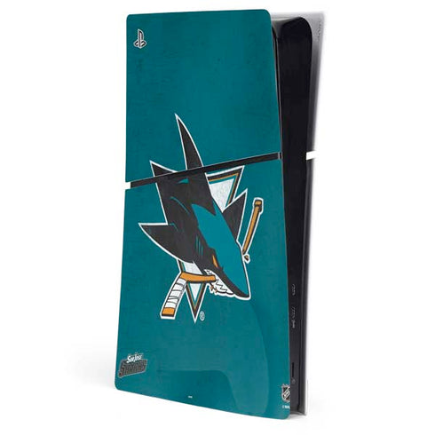 NHL San Jose Sharks Distressed PS5 Slim Digital Edition Console Skin