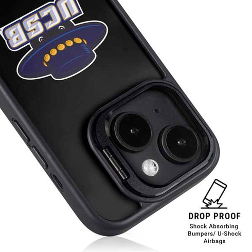 University of California-Santa Barbara UCSB Gauchos Black iPhone 15 Plus Kickstand Case