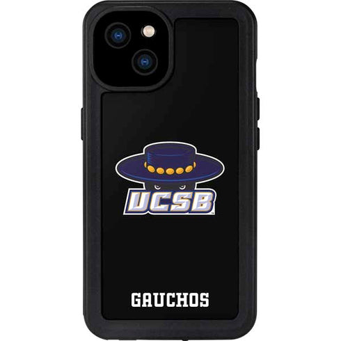 University of California-Santa Barbara UCSB Gauchos Black iPhone 15 Plus Waterproof Case