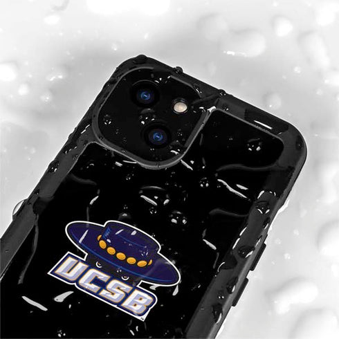 University of California-Santa Barbara UCSB Gauchos Black iPhone 15 Plus Waterproof Case