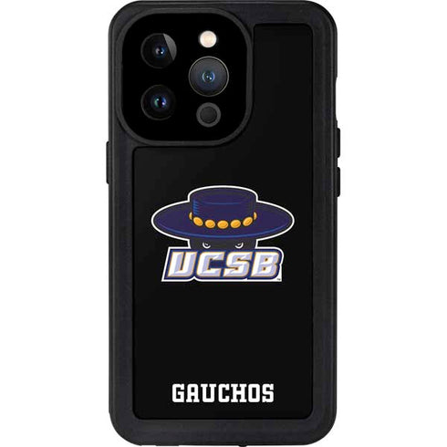 University of California-Santa Barbara UCSB Gauchos Black iPhone 15 Pro Waterproof Case