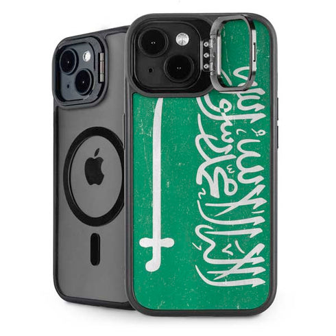 Saudi Arabia Flag Distressed iPhone 15 Plus Kickstand Case