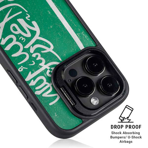 Saudi Arabia Flag Distressed iPhone 15 Pro Kickstand Case