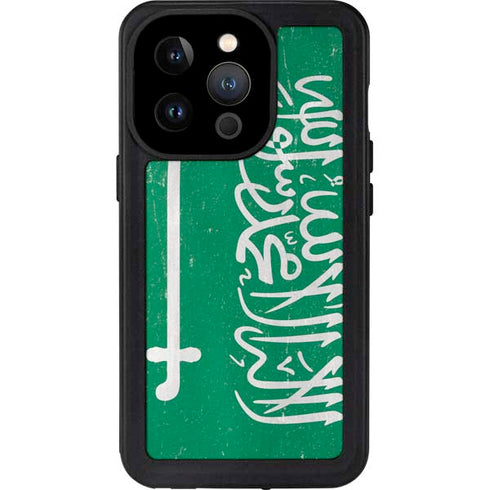 Saudi Arabia Flag Distressed iPhone 15 Pro Waterproof Case
