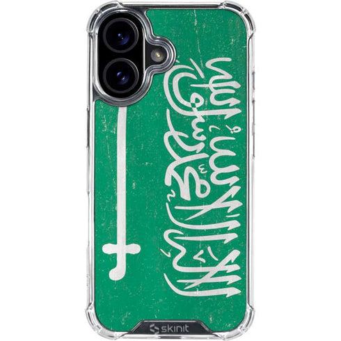 Saudi Arabia Flag Distressed iPhone 16 Clear Case