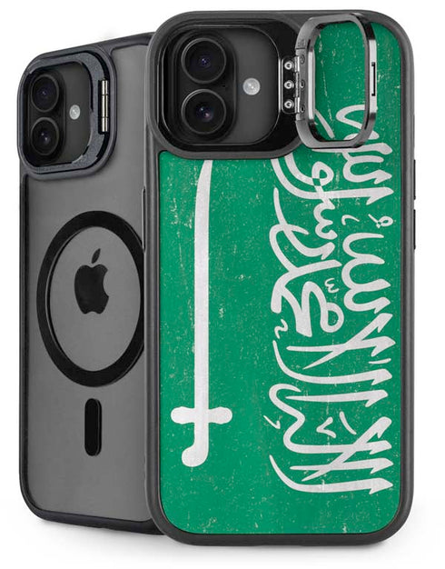 Saudi Arabia Flag Distressed iPhone 16 Kickstand Case