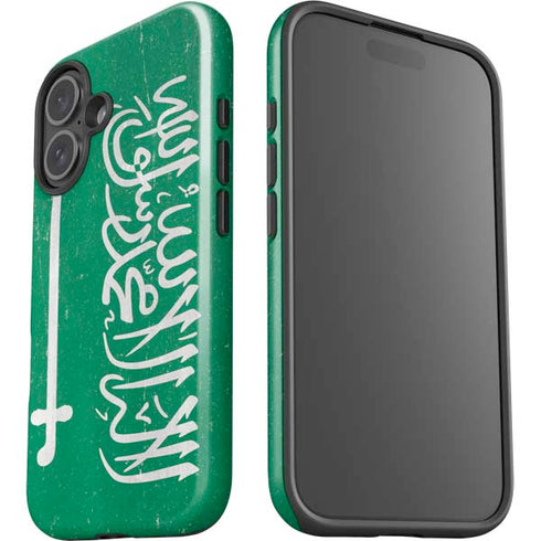 Saudi Arabia Flag Distressed iPhone 16 Plus Impact Case