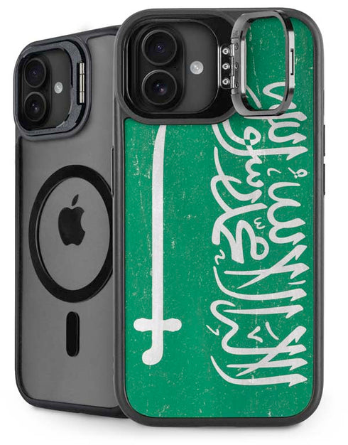Saudi Arabia Flag Distressed iPhone 16 Plus Kickstand Case