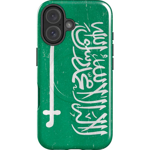 Saudi Arabia Flag Distressed iPhone 16 Plus Magsafe Impact Case