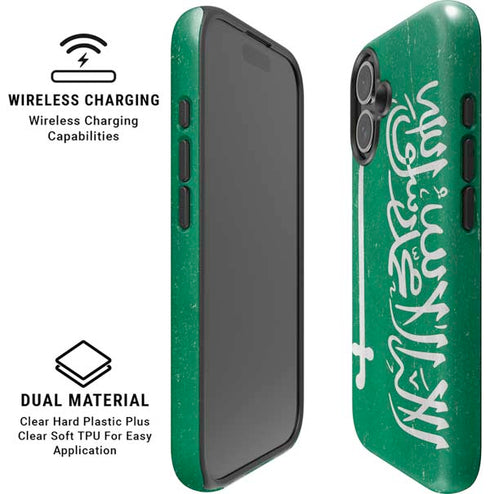 Saudi Arabia Flag Distressed iPhone 16 Plus Magsafe Impact Case