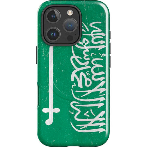 Saudi Arabia Flag Distressed iPhone 16 Pro Magsafe Impact Case