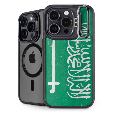Saudi Arabia Flag Distressed iPhone 16 Pro Max Kickstand Case