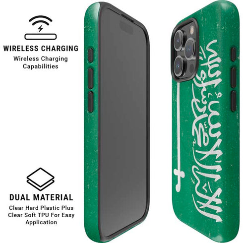Saudi Arabia Flag Distressed iPhone 16 Pro Max Magsafe Impact Case