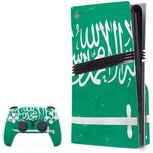 Saudi Arabia Flag Distressed PS5 Pro Disk Bundle Skin