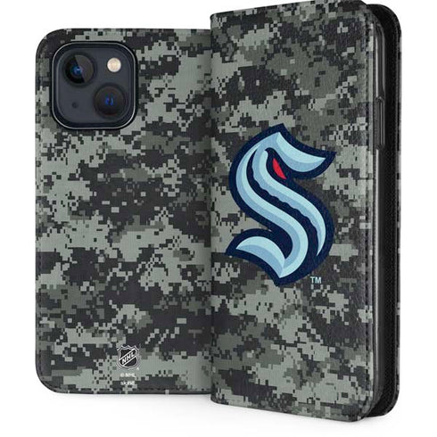 NHL Seattle Kraken Camo iPhone 15 Plus Folio Case