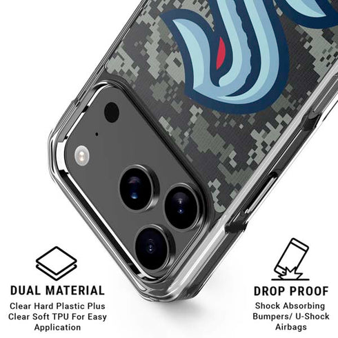 NHL Seattle Kraken Camo iPhone 18 Pro Clear Case