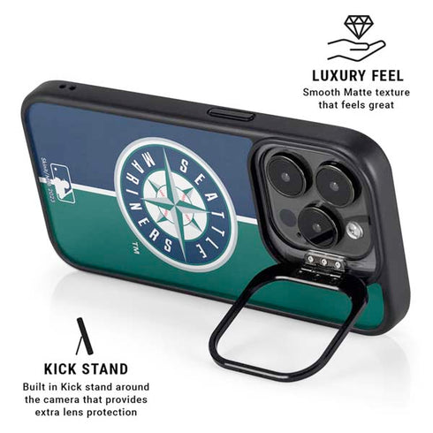 MLB Seattle Mariners Split iPhone 15 Pro Max Kickstand Case