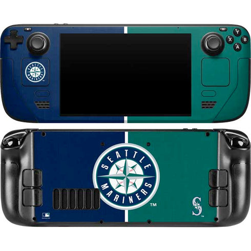 MLB Seattle Mariners Split Steam Deck Handheld Gaming Computer OLED Skin