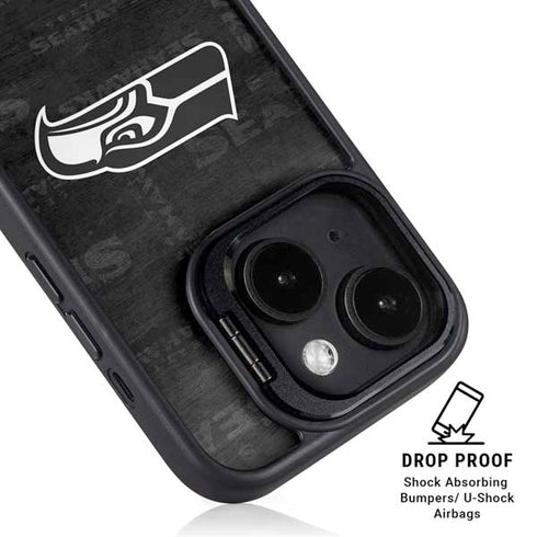 NFL Seattle Seahawks Black & White iPhone 15 Kickstand Case