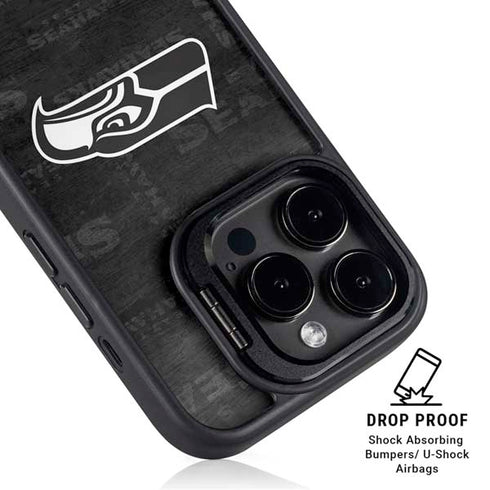 NFL Seattle Seahawks Black & White iPhone 16 Pro Kickstand Case