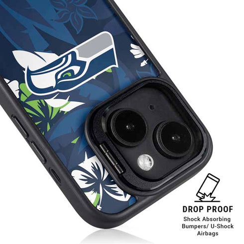 NFL Seattle Seahawks Tropical Print iPhone 14 Plus Kickstand Case