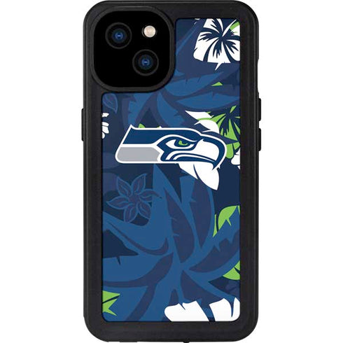 NFL Seattle Seahawks Tropical Print iPhone 15 Plus Waterproof Case
