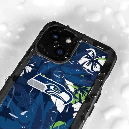 NFL Seattle Seahawks Tropical Print iPhone 15 Plus Waterproof Case