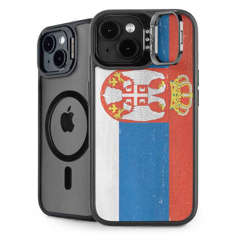 Serbia Flag Distressed iPhone 15 Plus Kickstand Case