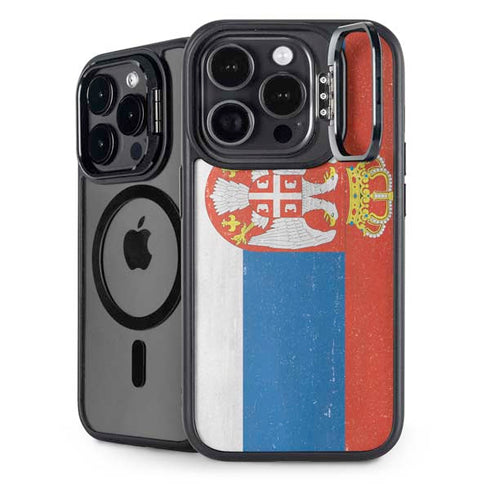 Serbia Flag Distressed iPhone 15 Pro Max Kickstand Case
