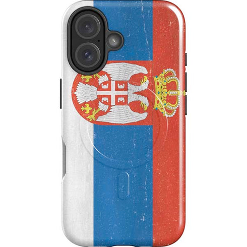Serbia Flag Distressed iPhone 16 Plus Magsafe Impact Case