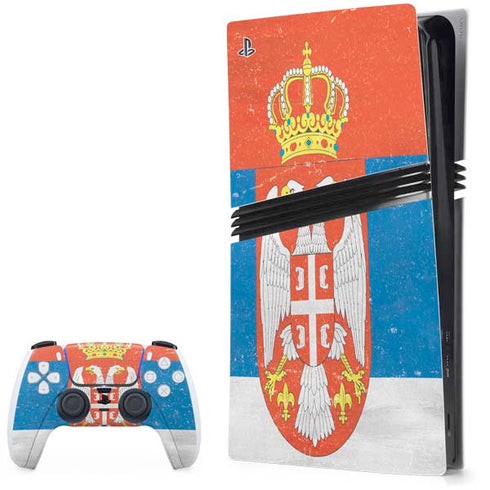 Serbia Flag Distressed PS5 Pro Bundle Skin