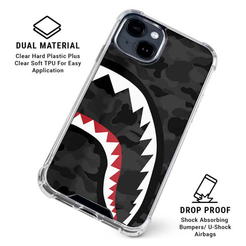 Shark Teeth Grey Street Camo iPhone 15 Clear Case