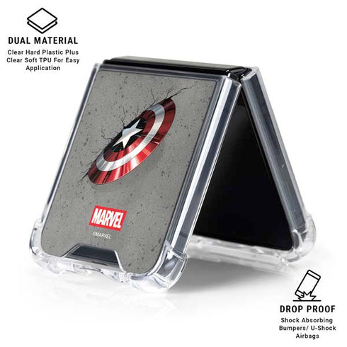 Marvel Captain America Shield Break Galaxy Z Flip7 Clear Case