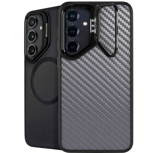 Silver Carbon Fiber Specialty Texture Material Galaxy S25 Plus Kickstand Case