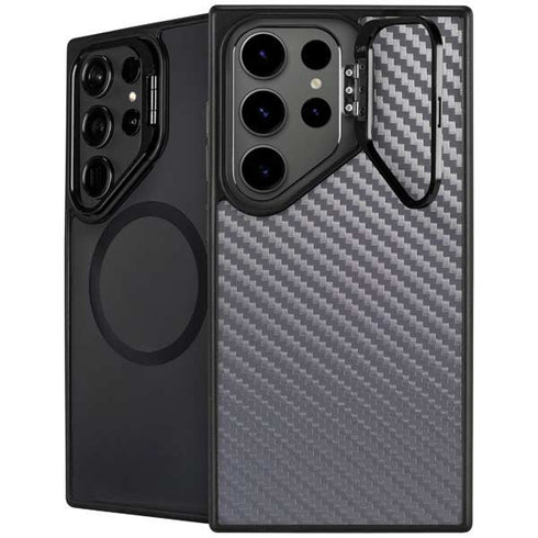 Silver Carbon Fiber Specialty Texture Material Galaxy S26 Ultra Kickstand Case