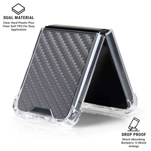 Silver Carbon Fiber Specialty Texture Material Galaxy Z Flip7 Clear Case