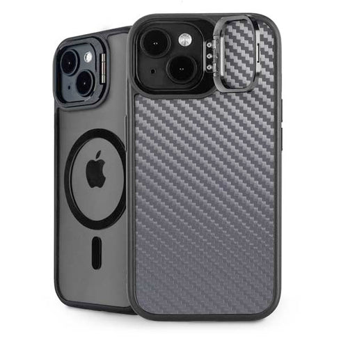 Silver Carbon Fiber Specialty Texture Material iPhone 13 Kickstand Case