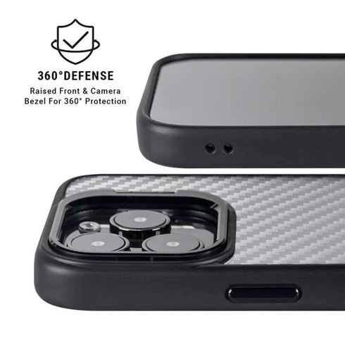 Silver Carbon Fiber Specialty Texture Material iPhone 13 Pro Kickstand Case