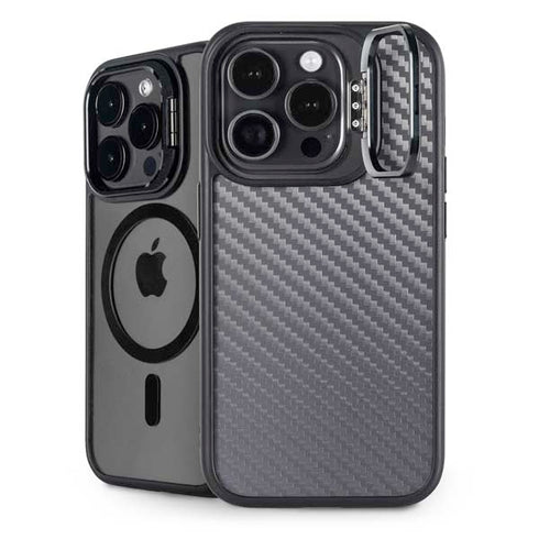 Silver Carbon Fiber Specialty Texture Material iPhone 13 Pro Max Kickstand Case