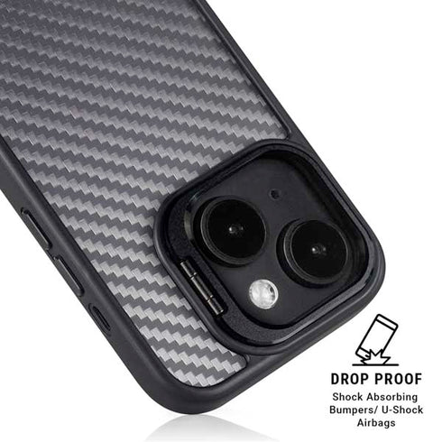Silver Carbon Fiber Specialty Texture Material iPhone 14 Plus Kickstand Case