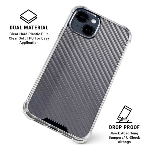 Silver Carbon Fiber Specialty Texture Material iPhone 15 Clear Case