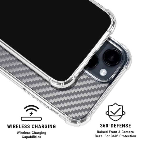 Silver Carbon Fiber Specialty Texture Material iPhone 15 Clear Case