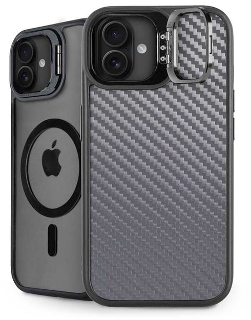 Silver Carbon Fiber Specialty Texture Material iPhone 16 Kickstand Case