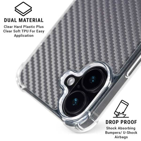 Silver Carbon Fiber Specialty Texture Material iPhone 16 Plus Clear Case