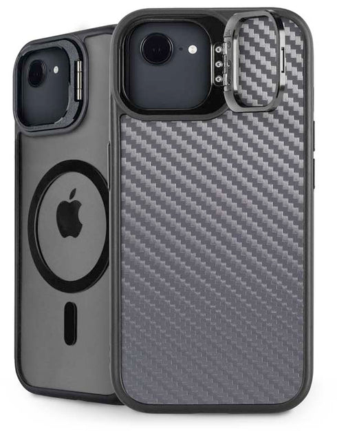 Silver Carbon Fiber Specialty Texture Material iPhone 16e Kickstand Case