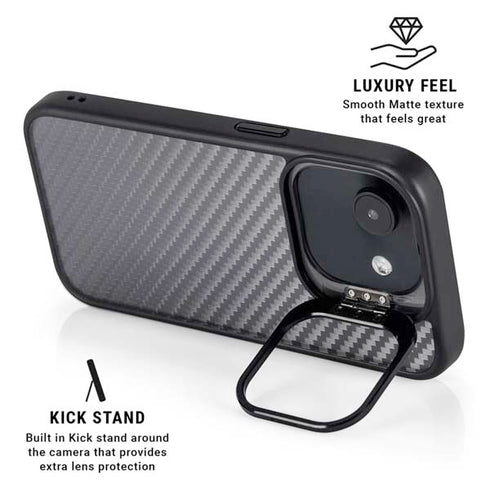 Silver Carbon Fiber Specialty Texture Material iPhone 16e Kickstand Case
